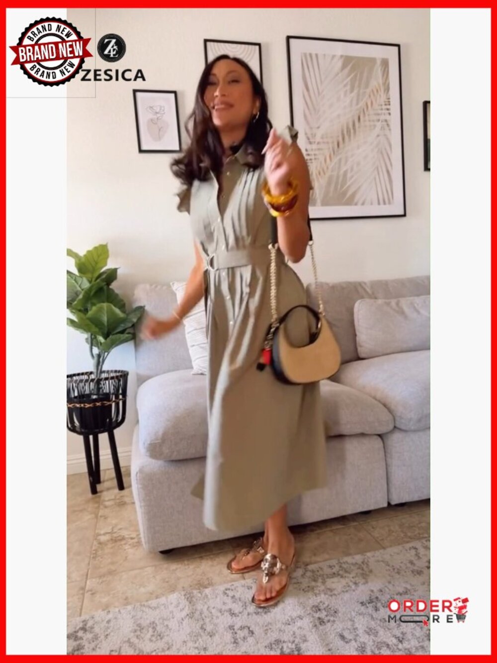 Flutter Short Sleeve Midi Dress with Pockets Belted Business Casual Work Dress - Picture 7 of 7